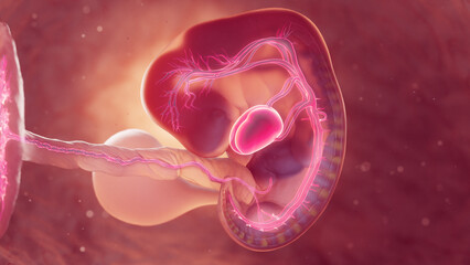 3d rendered medical illustration of cardiovascular system of 6 week old embryo