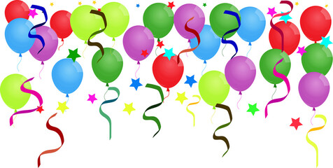 colorful balloons ribbon and confetti