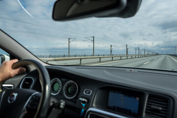 the oresund bridge between denmark and sweden from the car