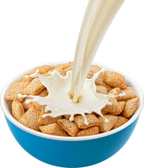 Chocolate corn pads with pouring milk splash isolated