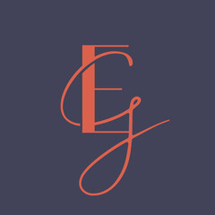 EG monogram logo.Calligraphic signature icon.Letter e, script letter g.Lettering sign.Wedding, fashion, beauty, gift boutique, decorative alphabet initials.Intertwined characters.