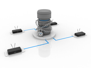 3d rendering Transmitter WiFi with database protection lock
