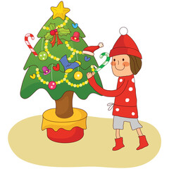 a boy decorating a Christmas tree
- 550356244