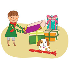 a child organizing Christmas presents
- 550356245