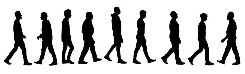 group of a men walking on white background