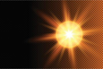 Sun blast effect with golden light lens flare black background