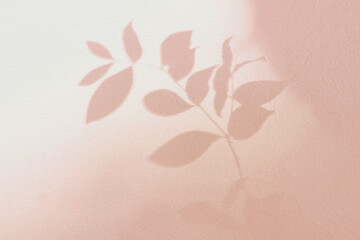 Leaf shadow and light on wall pink background. Nature tropical leaves tree branch and plant shade with sunlight from sunshine on white wall texture for background wallpaper, shadow overlay effect