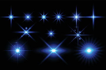 Blue transparent light lens flares streaks collections.