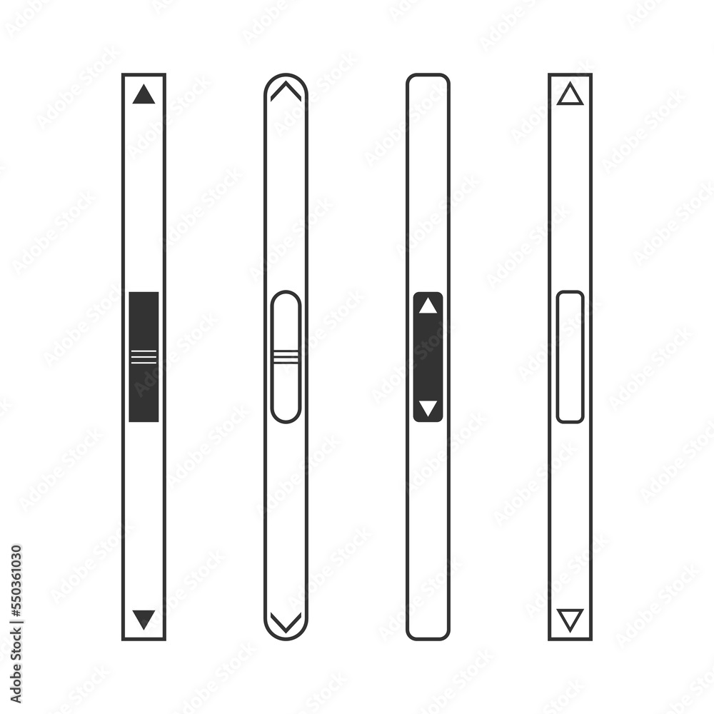 Poster Scroll bar. Scrollbars isolated on white background. UI slider buttons for web. Progress down and up. Icons for interface in website. Design of graphics. Vector