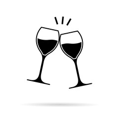 Wine glasses icon. Logo of champagne for party. Wineglass with beverage for food, christmas and wedding. Design for restaurant, menu and holiday. Vector