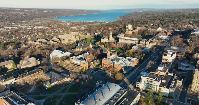 11-19-2022, Early morning autumn aerial video of the area surrounding the City of Ithaca, NY, USA	