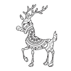 Zentangle reindeer mandala coloring page for adults christmas deer and floral animal coloring book isolated on white background antistress coloring page vector illustration