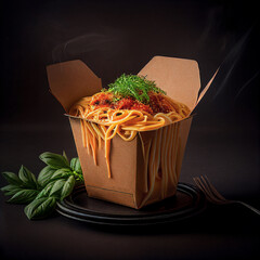spaghetti in a take away container