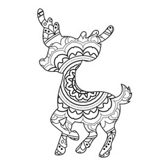 Zentangle reindeer mandala coloring page for adults christmas deer and floral animal coloring book isolated on white background antistress coloring page vector illustration
