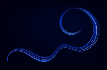 Twisted brush stroke 3d. Blue ribbon, bright dynamic spiral. Movement, energy, artistic curve, curl. Wave flow, bright line, curved shape. Flow of liquid or smoke. Vector illustration.