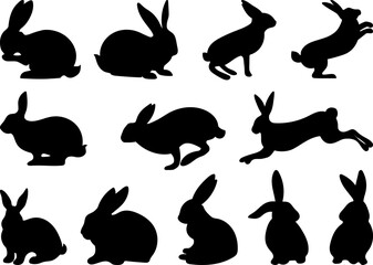set of rabbits silhouettes