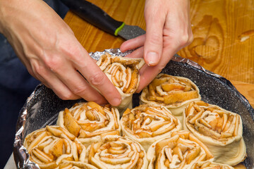 The Process of Making Home Apple Pie in Form of Rose