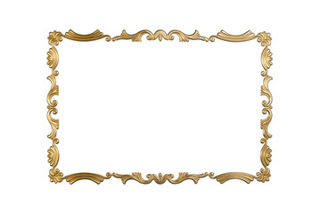 Sculpted golden frame isolated on white background, thin decorations