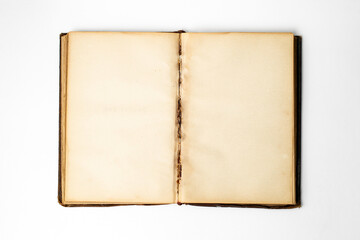 Empty yellowed pages in a opened vintage book