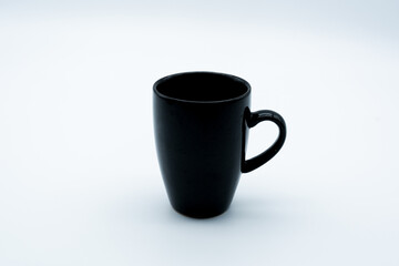 Black coffee cup with milk coffee on white background