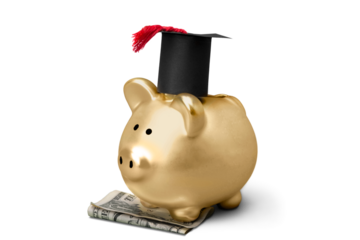 Piggy Bank with Mortarboard and Banknote