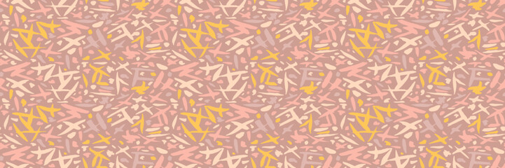 Grunge doodles pattern. Modern fabric design. Tribal ornament seamless pattern. Grunge ethnic background. Contemporary ornaments pattern. 80s, 90s clothes fabric. Boho hippie style.
