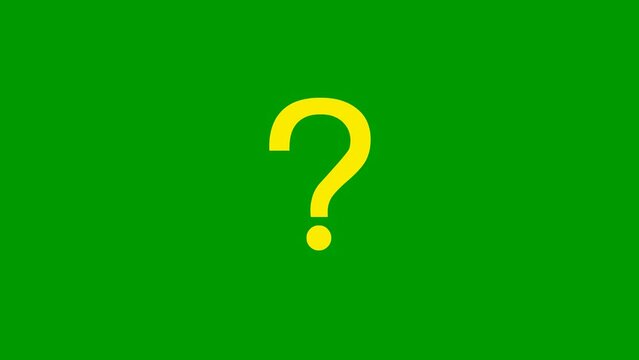 Animated yellow symbol of question mark. Radiance from rays around symbol. Looped video. Vector illustration isolated on a green background.