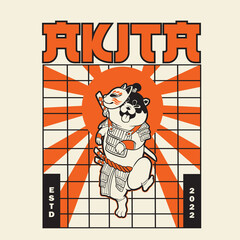 funny vector illustration of cat as a samurai , it can be use for shirt design or poster	