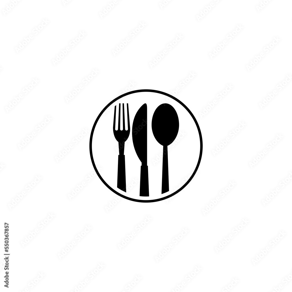 Poster Cutlery logo. Set of fork, knife, spoon icon isolated on white background