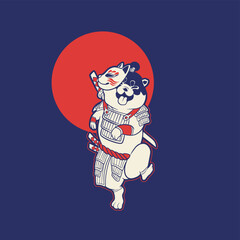 funny vector illustration of cat as a samurai , it can be use for shirt design or poster	