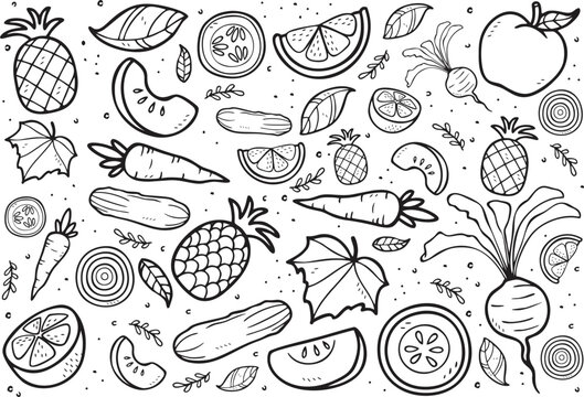 Fresh Fruits and Vegetables Doodle