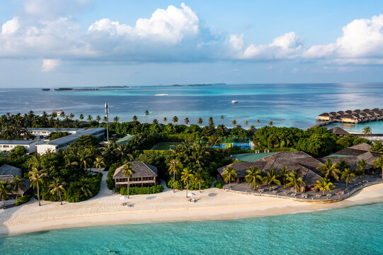 Aerial View, Hurawalhi Island Resort With Beaches And Water Bungalows,  North Male Atoll, Maldives, Indian Ocean,