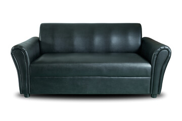 front of black leather sofa isolated on white background