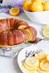 Slice of lemon Bundt cake