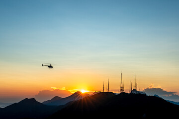 helicopter over the brazilian city of rio de janeiro. tourist attraction