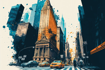 abstract New York city illustration, ai generated art by midjourney - obrazy, fototapety, plakaty