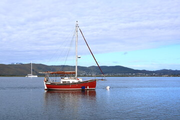 Boats on Knysna Lagoon looking towards Knysna Heads, Garden Route, South Africa