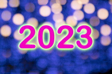 happy new year 2023 Blue bokeh for background