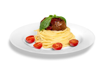 pasta with meatballs and parsley with tomato sauce