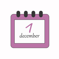 style calendar icon vector illustration. symbol of day. reminder about important date. first day of winter. 1 december card