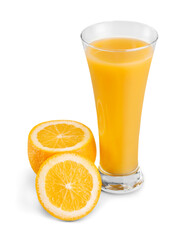 Orange juice glass isolated on white background