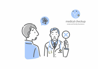 診断結果が思わしくない男性　シンプルでお洒落な線画イラスト