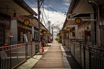 Historical Chew Jetty with wooden shabby houses, Unesco World Heritage site, George Town, Penang, Malaysia