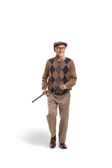 Obraz premium Happy elderly man walking and holding a cane