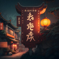 Outdoor street name sign in Chinese towns illustration, granular texture