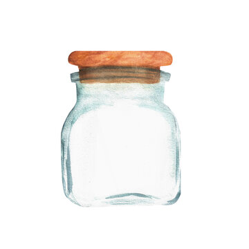 Hand-drawn watercolor glass jar. Front view