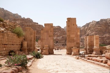 Temenos Gate, Qasr al-Bint, Petra, Jordan. Petra is ancient Nabataean city,  considered one of...