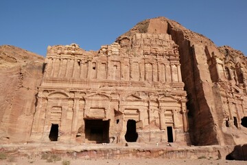 The Palace Tomb in large complex of Royal Tombs on  so-called Royal Wall in ancient Nabataean city of Petra, Jordan. Petra is considered one of seven new wonders of world and is  world heritage site.