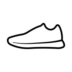 Sneaker icon. Black contour linear silhouette. Side view. Editable strokes. Vector simple flat graphic illustration. Isolated object on a white background. Isolate.