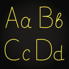 Bright neon letters on dark backgound